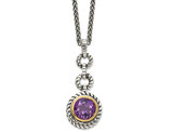 1.60 Carat (ctw) Amethyst Gemstone Pendant Necklace in Sterling Silver with 14K Gold Accents